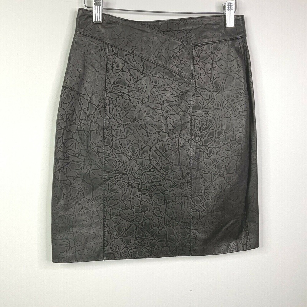 Vintage dLinea Skirt Women Size 11 / 12 Black Leather Straight Pencil 80's Lined